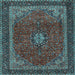 Square Medallion Light Blue Traditional Rug, tr2202lblu