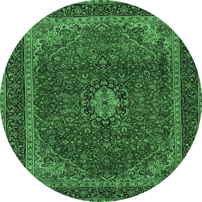 Round Machine Washable Medallion Emerald Green Traditional Area Rugs, wshtr2202emgrn