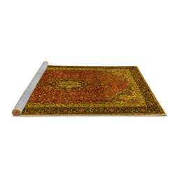 Sideview of Machine Washable Medallion Yellow Traditional Rug, wshtr2202yw