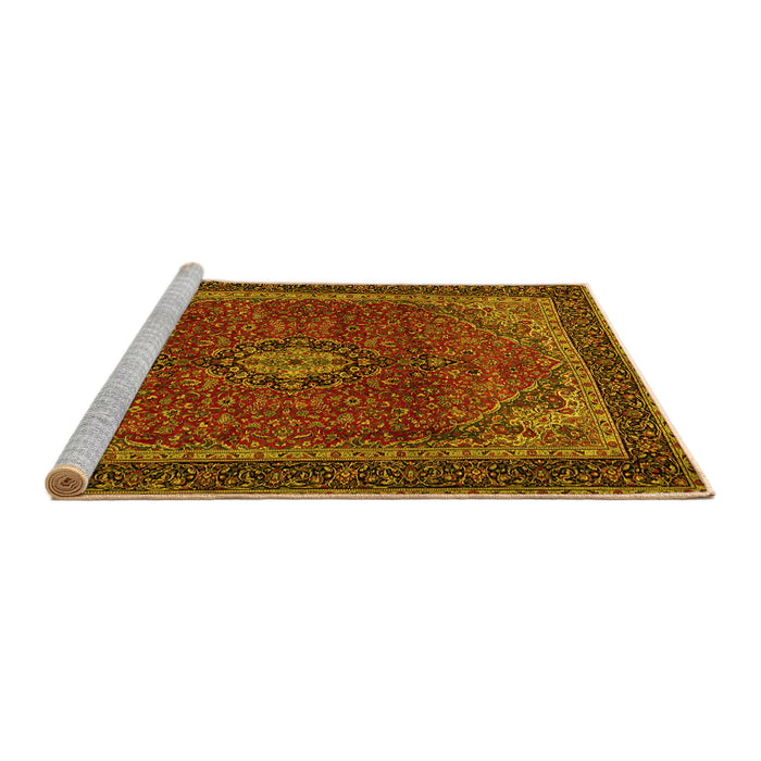 Sideview of Machine Washable Medallion Yellow Traditional Rug, wshtr2202yw