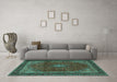 Machine Washable Medallion Turquoise Traditional Area Rugs in a Living Room,, wshtr2202turq