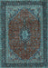 Machine Washable Medallion Light Blue Traditional Rug, wshtr2202lblu