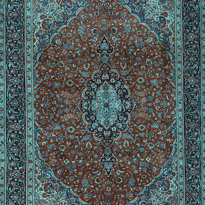 Machine Washable Medallion Light Blue Traditional Rug, wshtr2202lblu