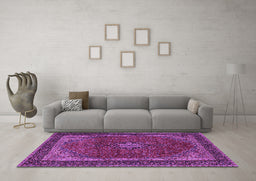 Machine Washable Medallion Purple Traditional Area Rugs in a Living Room, wshtr2202pur