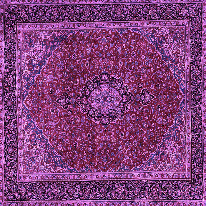 Square Machine Washable Medallion Purple Traditional Area Rugs, wshtr2202pur