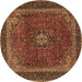 Round Machine Washable Medallion Brown Traditional Rug, wshtr2202brn