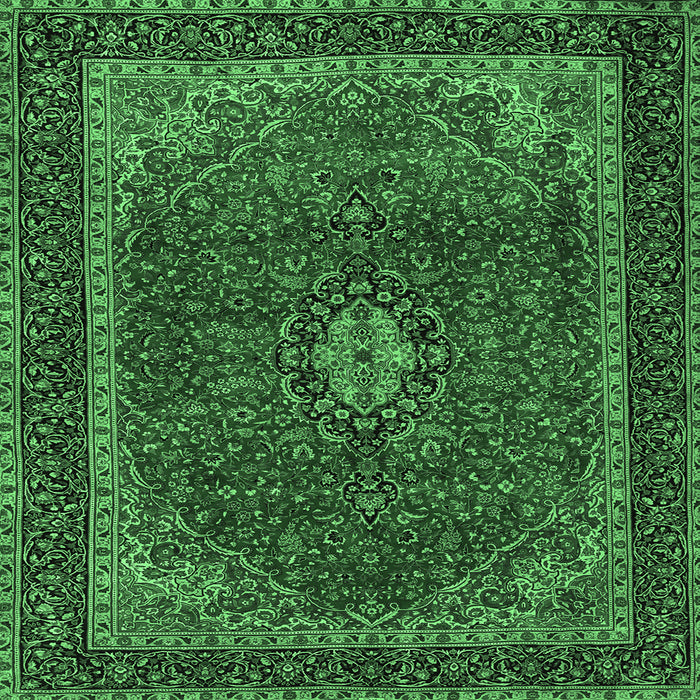 Square Machine Washable Medallion Emerald Green Traditional Area Rugs, wshtr2202emgrn