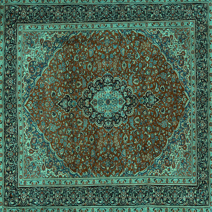 Square Machine Washable Medallion Turquoise Traditional Area Rugs, wshtr2202turq