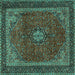 Square Machine Washable Medallion Turquoise Traditional Area Rugs, wshtr2202turq