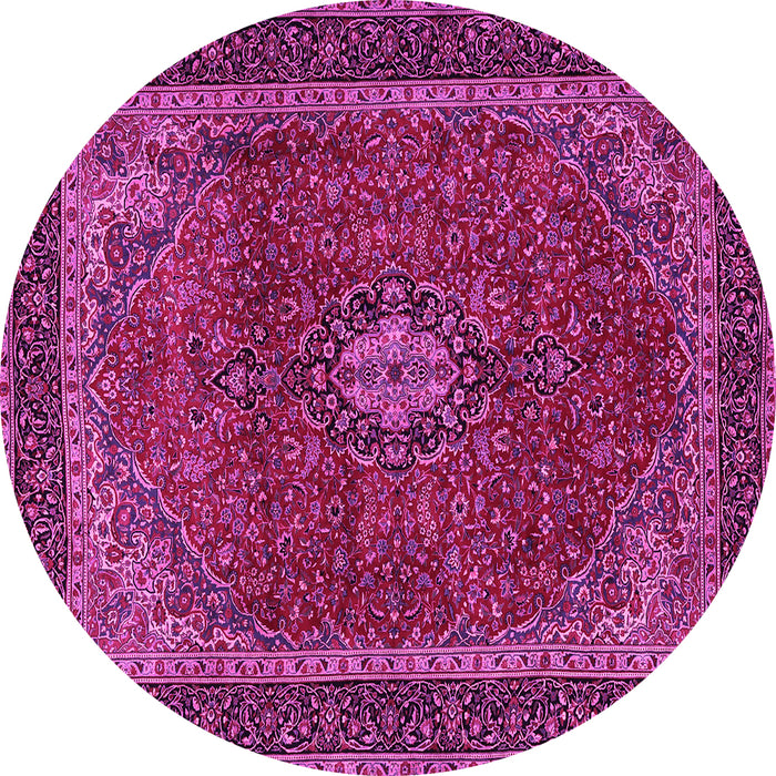 Round Machine Washable Medallion Pink Traditional Rug, wshtr2202pnk