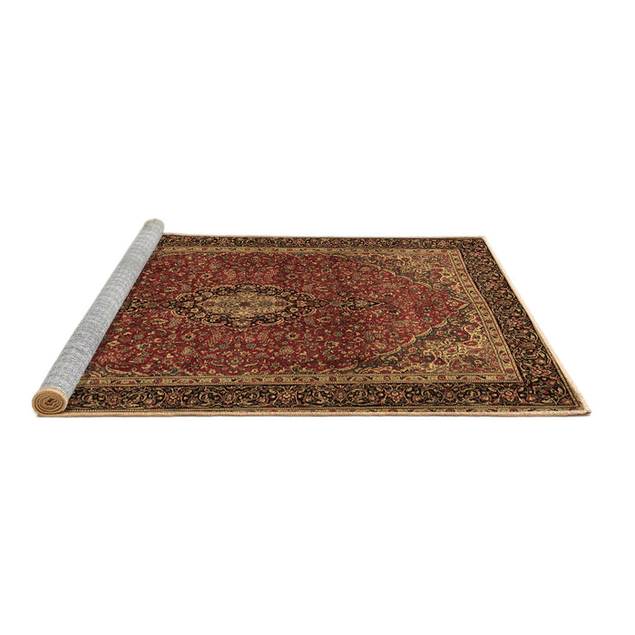 Sideview of Machine Washable Medallion Brown Traditional Rug, wshtr2202brn