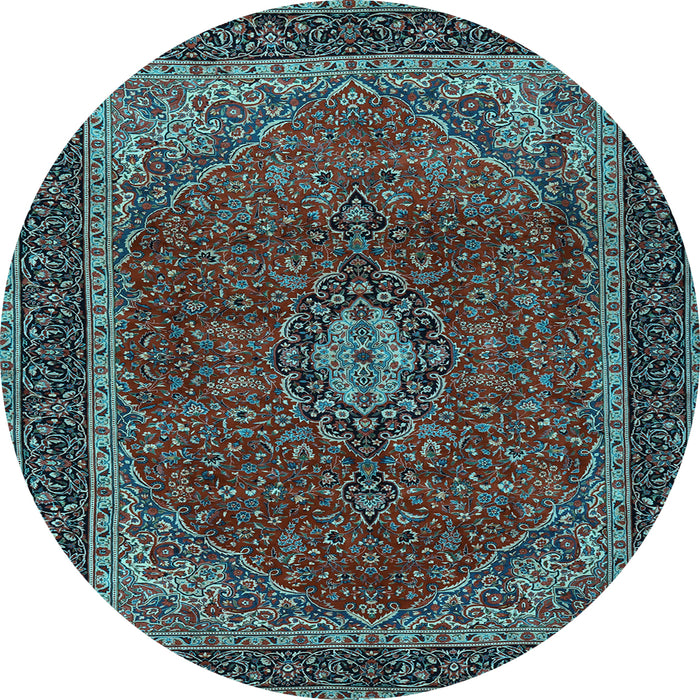 Round Medallion Light Blue Traditional Rug, tr2202lblu