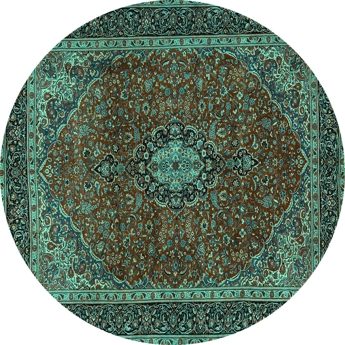 Round Medallion Turquoise Traditional Rug, tr2202turq