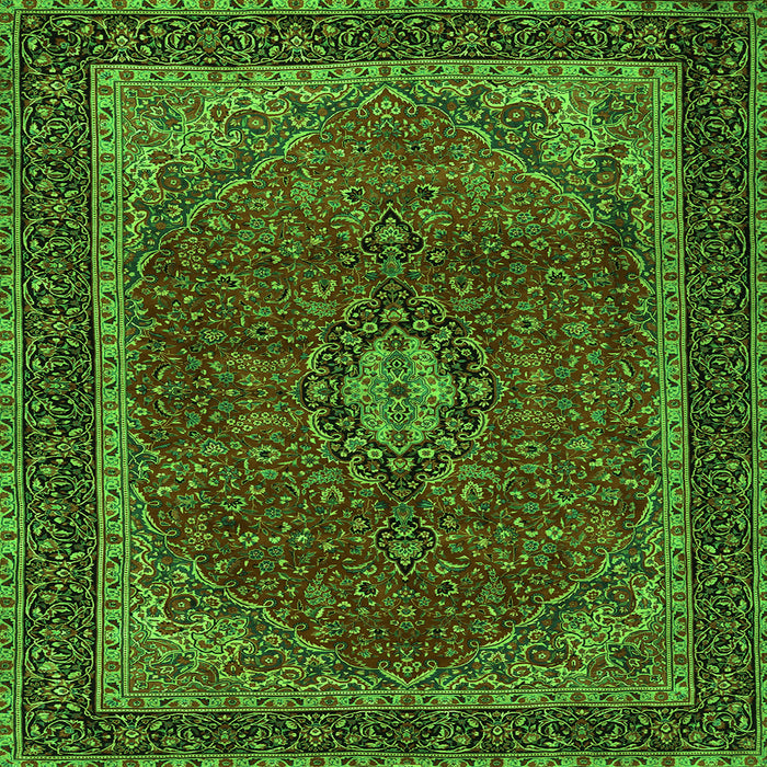 Round Machine Washable Medallion Green Traditional Area Rugs, wshtr2202grn