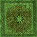 Round Machine Washable Medallion Green Traditional Area Rugs, wshtr2202grn