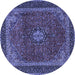 Round Machine Washable Medallion Blue Traditional Rug, wshtr2202blu