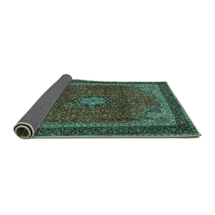 Sideview of Medallion Turquoise Traditional Rug, tr2202turq