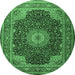 Round Machine Washable Medallion Emerald Green Traditional Area Rugs, wshtr2203emgrn