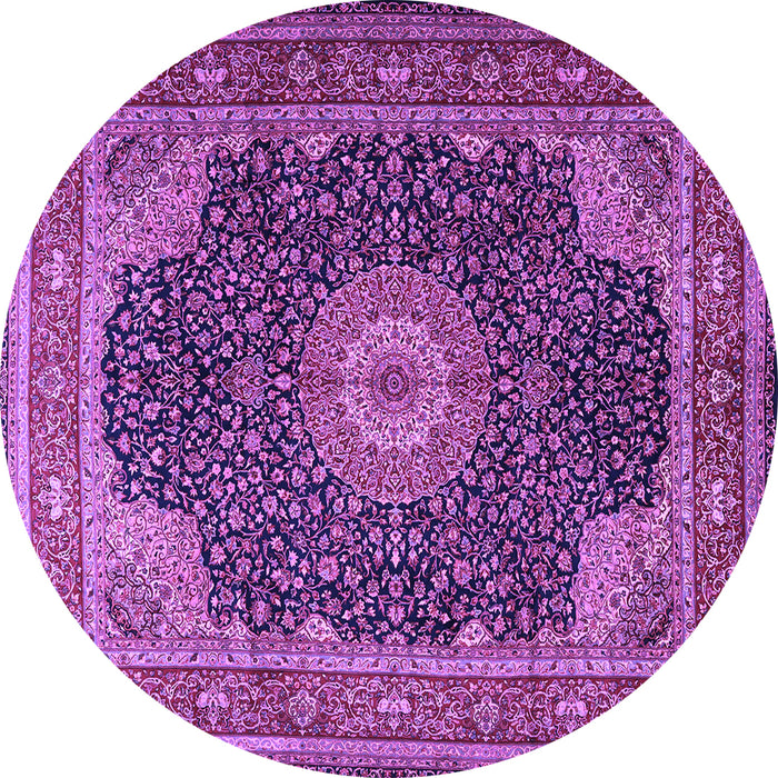 Round Machine Washable Medallion Purple Traditional Area Rugs, wshtr2203pur
