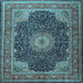 Square Machine Washable Medallion Light Blue Traditional Rug, wshtr2203lblu