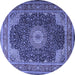 Round Machine Washable Medallion Blue Traditional Rug, wshtr2203blu