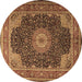 Round Medallion Brown Traditional Rug, tr2203brn