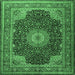 Square Machine Washable Medallion Emerald Green Traditional Area Rugs, wshtr2203emgrn