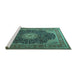 Sideview of Machine Washable Medallion Turquoise Traditional Area Rugs, wshtr2203turq