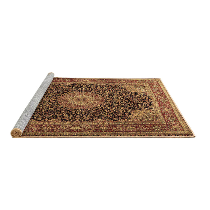 Sideview of Machine Washable Medallion Brown Traditional Rug, wshtr2203brn
