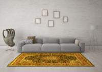 Machine Washable Medallion Yellow Traditional Rug, wshtr2203yw