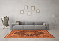 Machine Washable Medallion Orange Traditional Rug, wshtr2203org