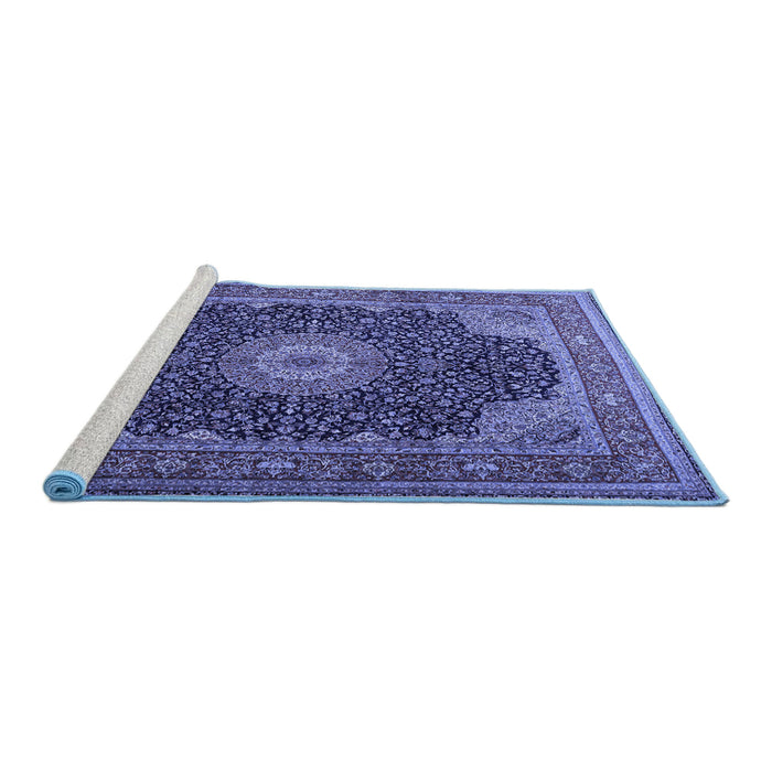 Sideview of Machine Washable Medallion Blue Traditional Rug, wshtr2203blu