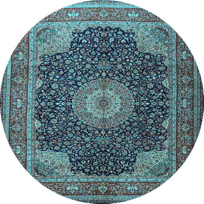 Round Medallion Light Blue Traditional Rug, tr2203lblu
