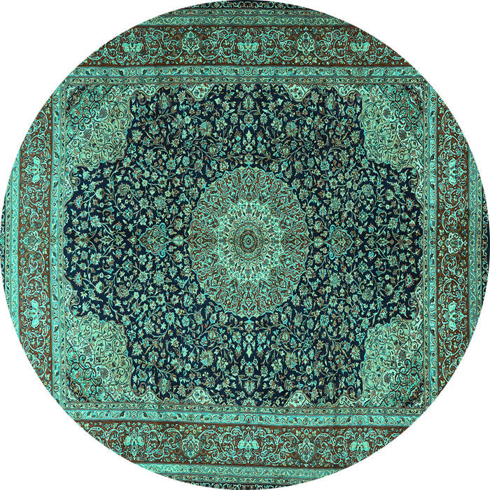 Round Medallion Turquoise Traditional Rug, tr2203turq