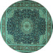 Round Medallion Turquoise Traditional Rug, tr2203turq