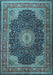 Machine Washable Medallion Light Blue Traditional Rug, wshtr2203lblu