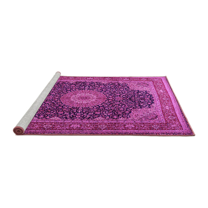 Sideview of Machine Washable Medallion Pink Traditional Rug, wshtr2203pnk