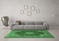 Machine Washable Medallion Emerald Green Traditional Rug, wshtr2203emgrn