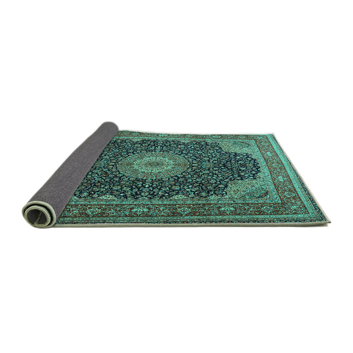 Sideview of Medallion Turquoise Traditional Rug, tr2203turq