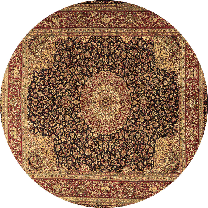 Round Machine Washable Medallion Brown Traditional Rug, wshtr2203brn