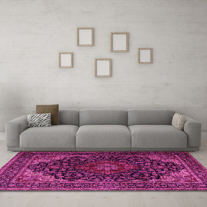 Machine Washable Persian Pink Traditional Rug in a Living Room, wshtr2204pnk