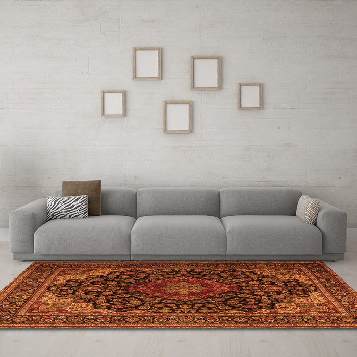 Machine Washable Persian Orange Traditional Area Rugs in a Living Room, wshtr2204org