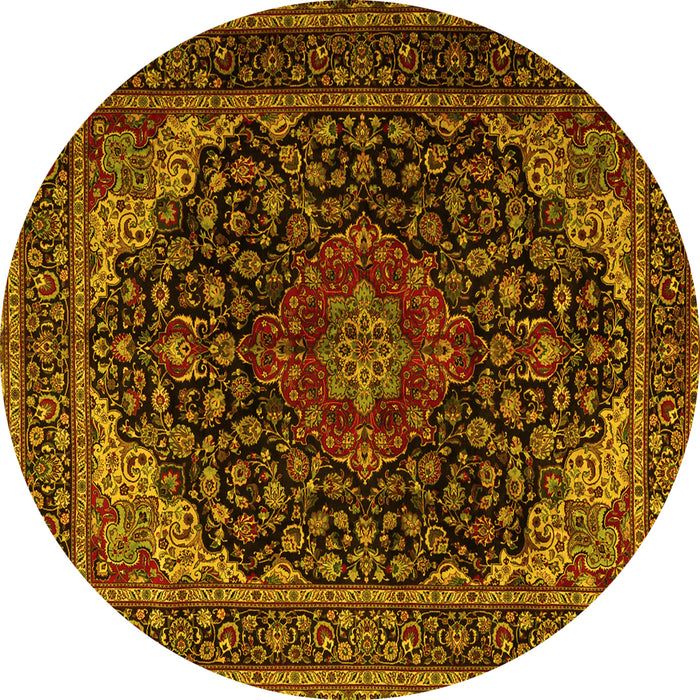 Round Persian Yellow Traditional Rug, tr2204yw