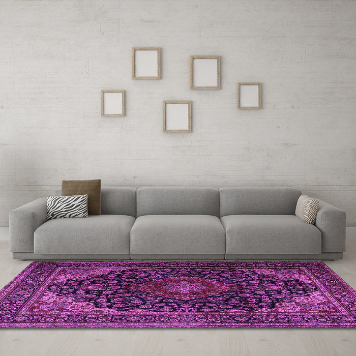 Machine Washable Persian Purple Traditional Area Rugs in a Living Room, wshtr2204pur