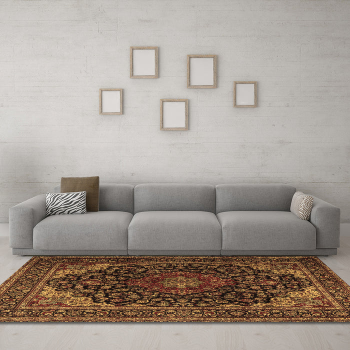Machine Washable Persian Brown Traditional Rug in a Living Room,, wshtr2204brn