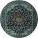 Round Machine Washable Persian Light Blue Traditional Rug, wshtr2204lblu