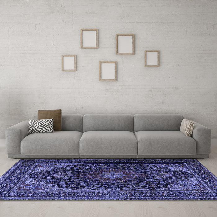 Machine Washable Persian Blue Traditional Rug in a Living Room, wshtr2204blu