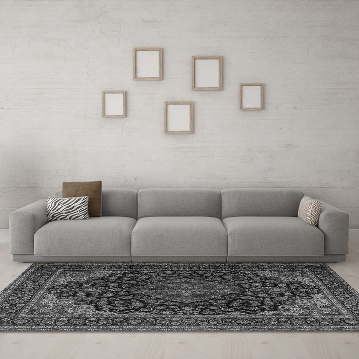 Machine Washable Persian Gray Traditional Rug in a Living Room,, wshtr2204gry