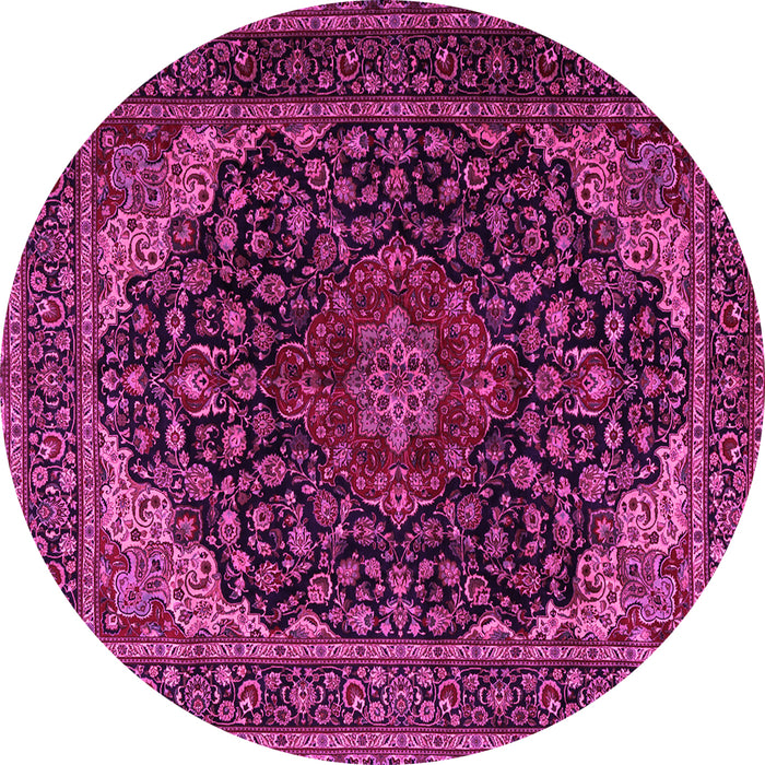 Round Machine Washable Persian Pink Traditional Rug, wshtr2204pnk