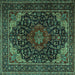 Square Machine Washable Persian Turquoise Traditional Area Rugs, wshtr2204turq